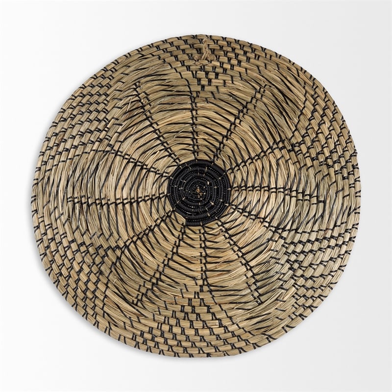 Mercana Mekhi Light Brown Seagrass W/Black String Round Wall Hanging Plate