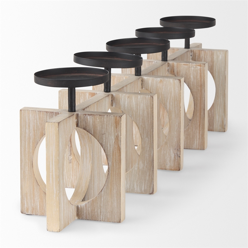 Mercana Cambie Natural Wood W/Black Metal Candle Holders in Brown