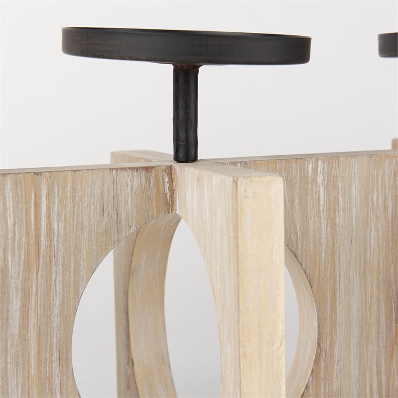 Mercana Cambie Natural Wood W/Black Metal Candle Holders in Brown
