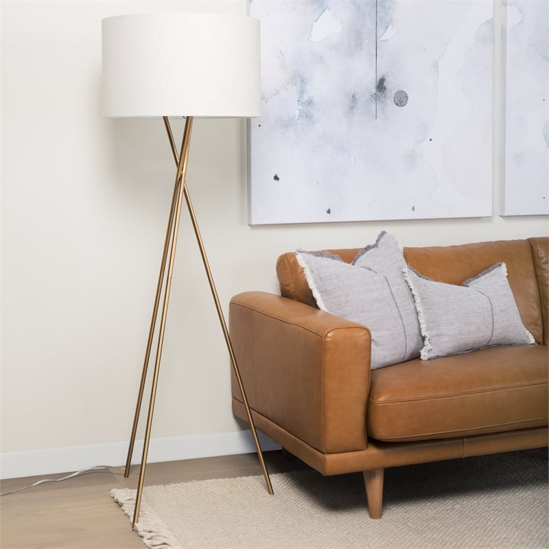 Mercana Ambrose 20.0L X 20.0W X 61.8H Gold Metal W/Cream Fabric Shade Floor Lamp