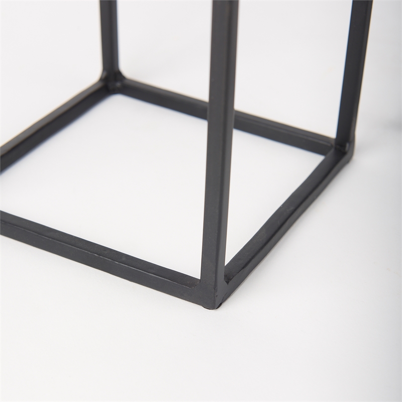 Mercana Cindy Matte Black Metal Glass Pillar Tabletop Candle Holders in Set Of 2