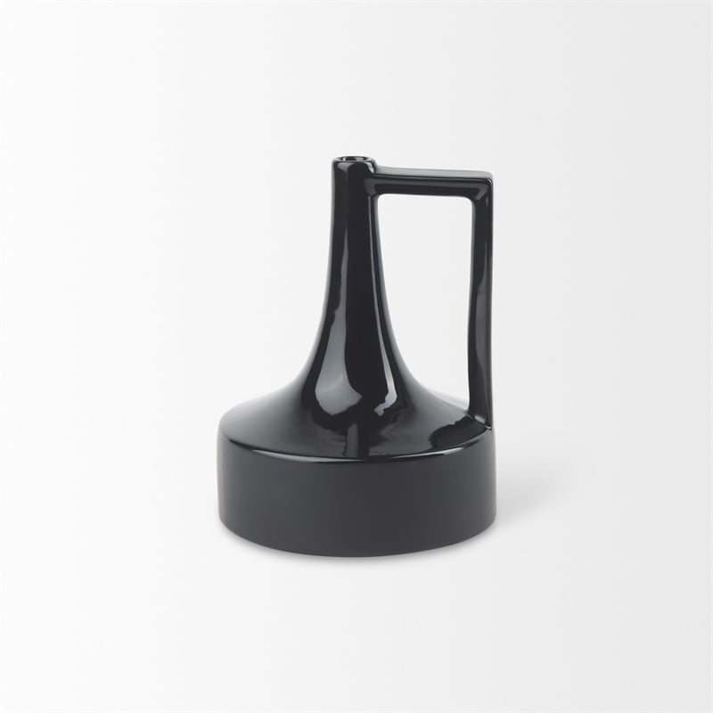 Mercana Burton 8.3H Small Glossy And Matte Black Ceramic Jug Vase