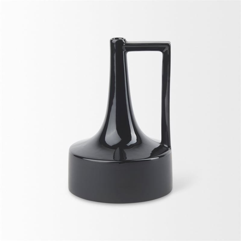 Mercana Burton 11.6H Medium Glossy And Matte Black Ceramic Jug Vase