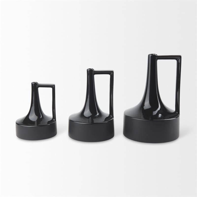 Mercana Burton 11.6H Medium Glossy And Matte Black Ceramic Jug Vase