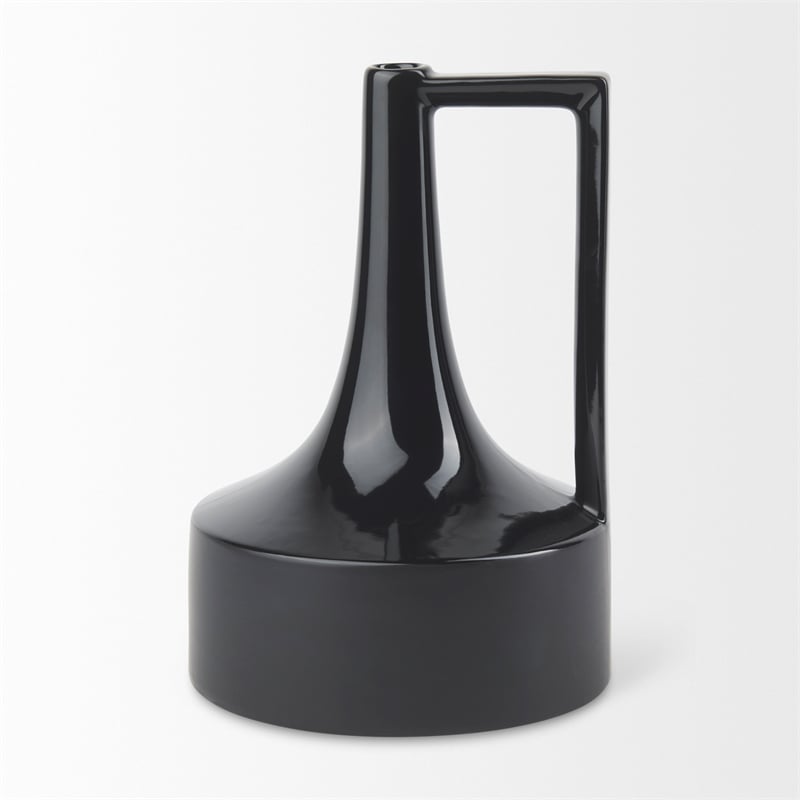 Mercana Burton 13.1H Large Glossy And Matte Black Ceramic Jug Vase