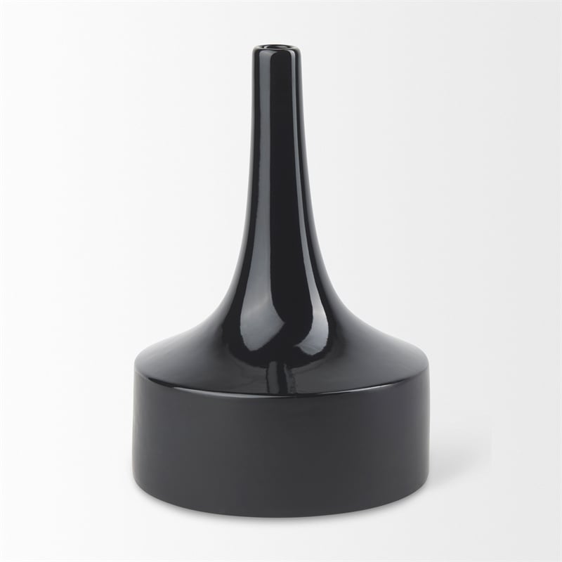 Mercana Burton 13.1H Large Glossy And Matte Black Ceramic Jug Vase