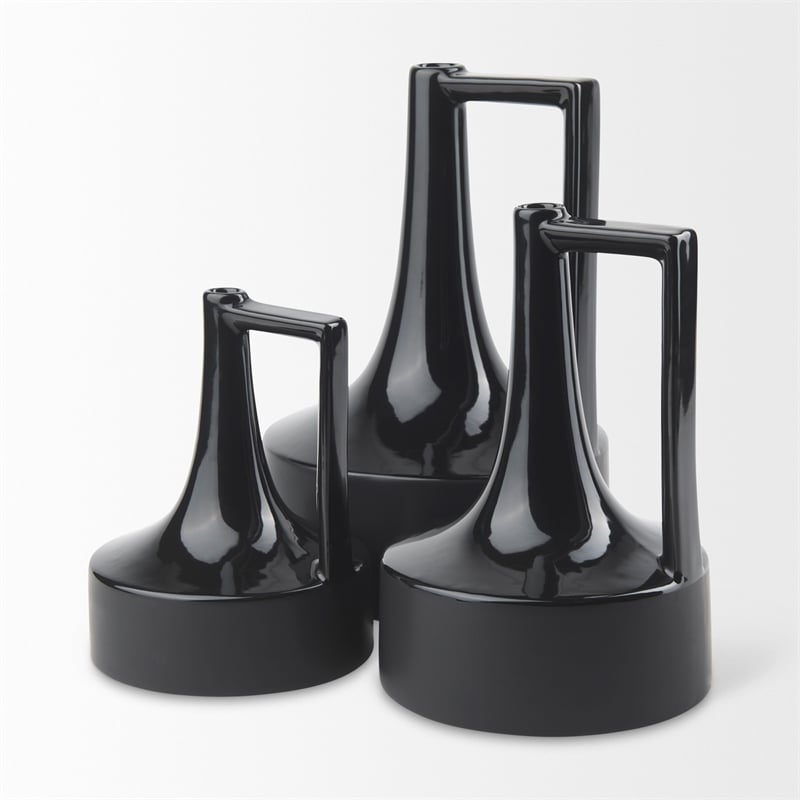 Mercana Burton 13.1H Large Glossy And Matte Black Ceramic Jug Vase