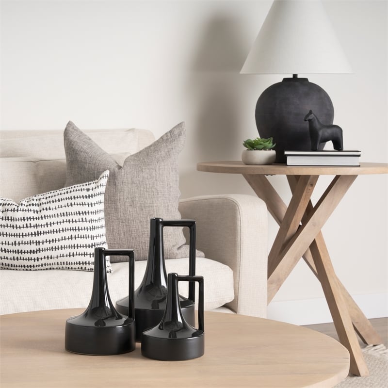 Mercana Burton 13.1H Large Glossy And Matte Black Ceramic Jug Vase