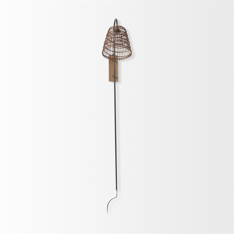 Mercana Kiley 28.0L X 7.0W X 15.6H Brown Woven Shade W/Black Metal Wall Sconce