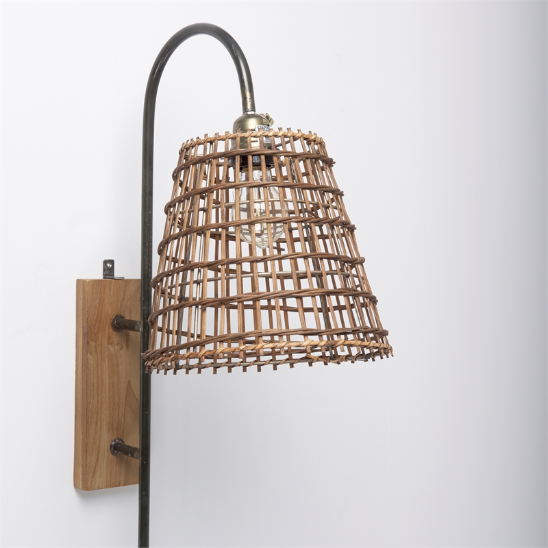 Mercana Kiley 28.0L X 7.0W X 15.6H Brown Woven Shade W/Black Metal Wall Sconce