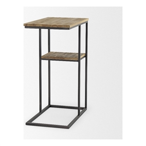 Mercana Ronin 25&quotH Rectangle 2-Tier Wood W/ Black Metal Accent Table in Brown