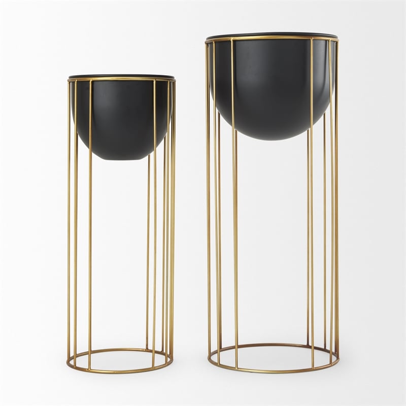 Mercana Danica Set Of 2 Matte Black Metal Plant Stands