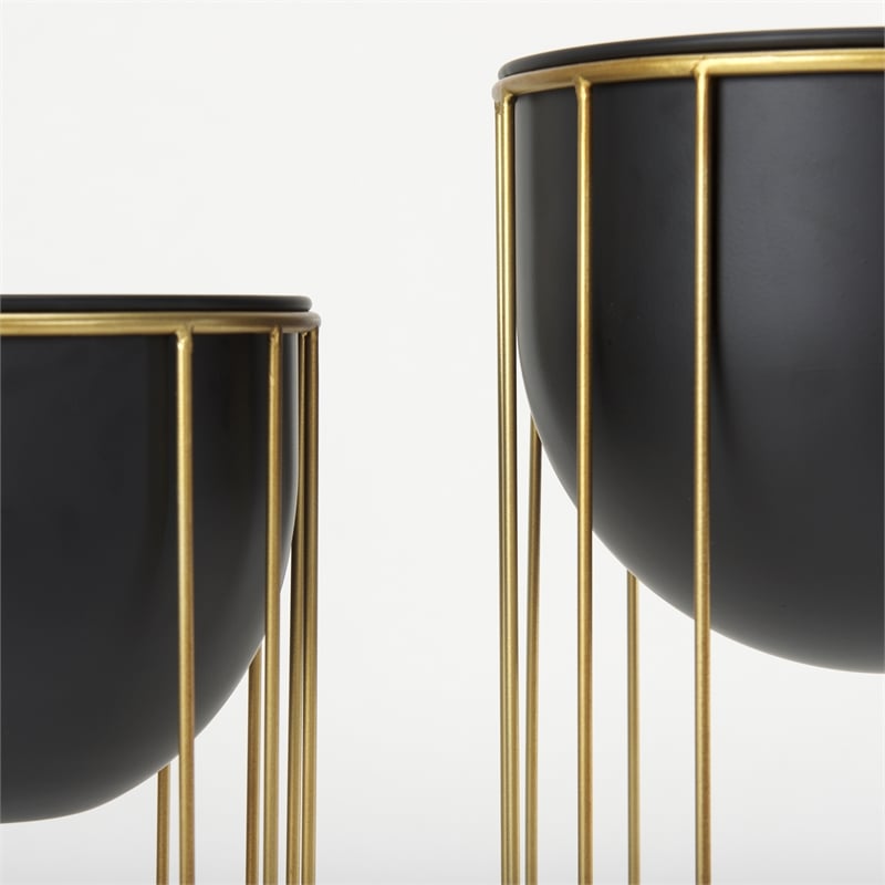 Mercana Danica Set Of 2 Matte Black Metal Plant Stands