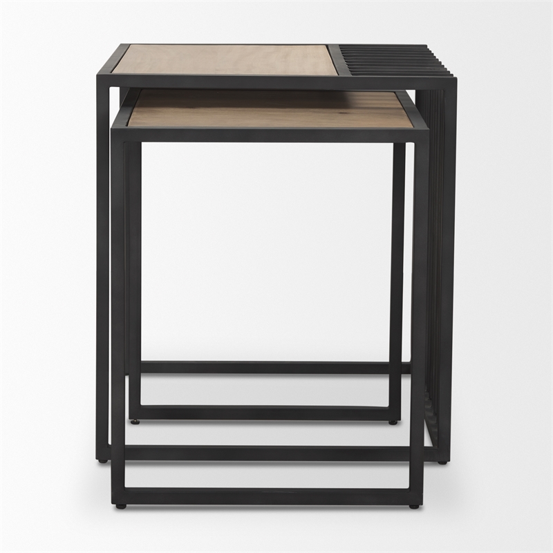 Mercana Miles Black Metal W/ Light Wood Nesting End/Side Table in Brown