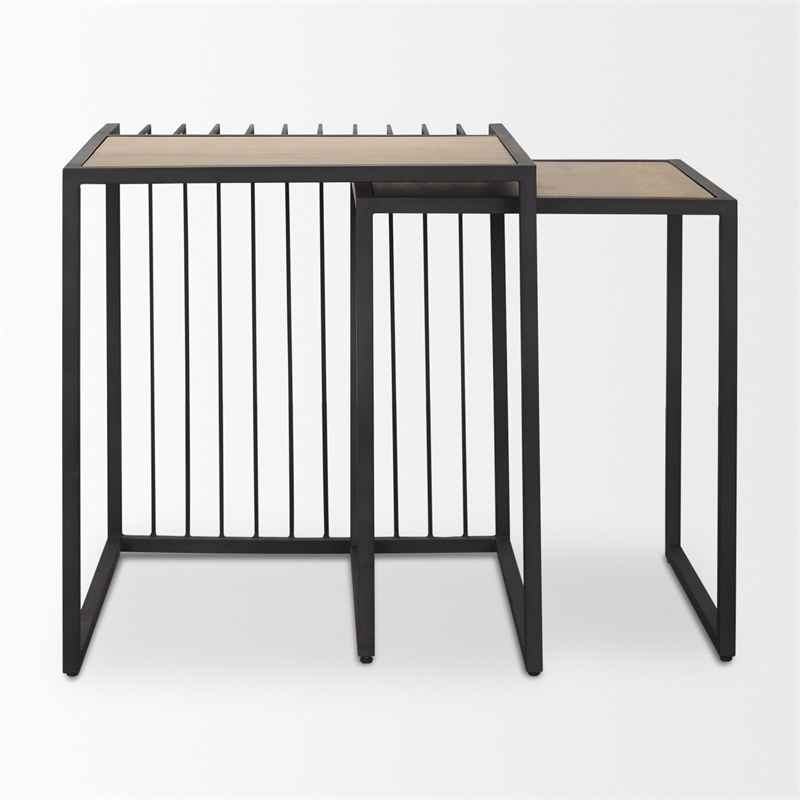Mercana Miles Black Metal W/ Light Wood Nesting End/Side Table in Brown