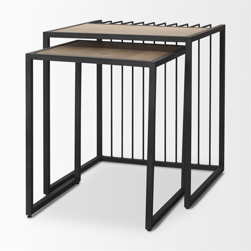 Mercana Miles Black Metal W/ Light Wood Nesting End/Side Table in Brown