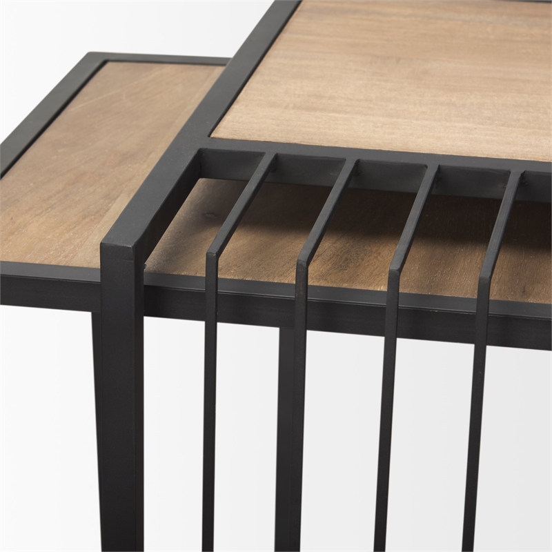 Mercana Miles Black Metal W/ Light Wood Nesting End/Side Table in Brown