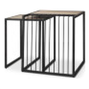 mercana miles black metal w/ light wood nesting end/side table in brown