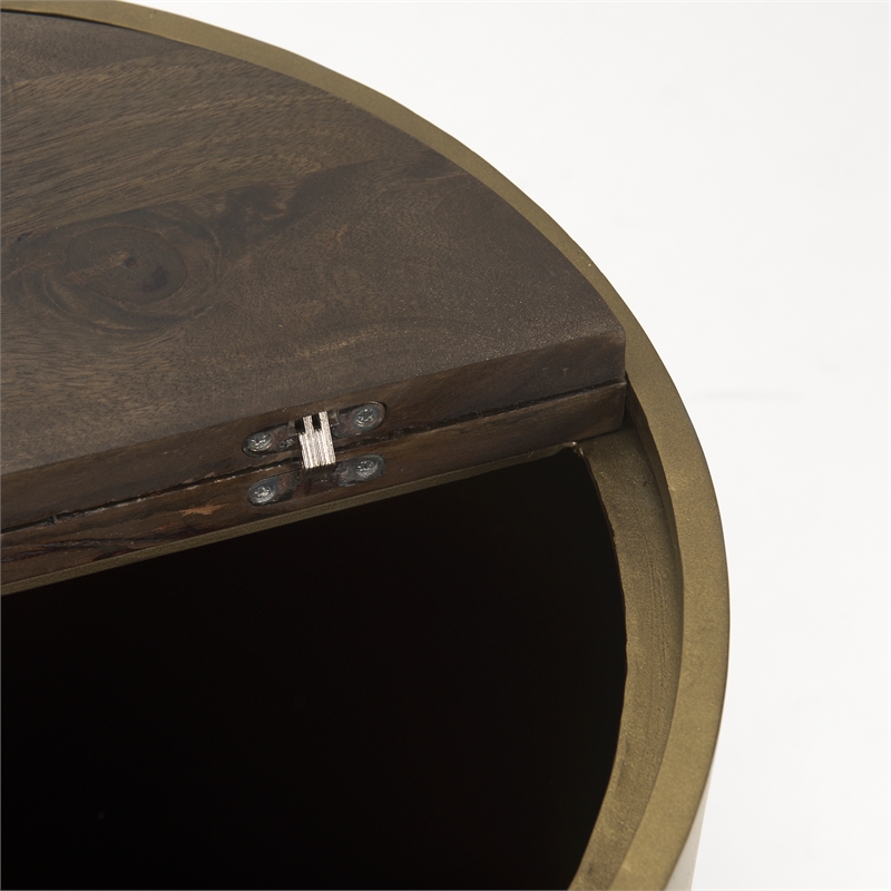 Mercana Eclipse Gold Metal Drum Base W/ Dark Brown Wood Top End/Side Table