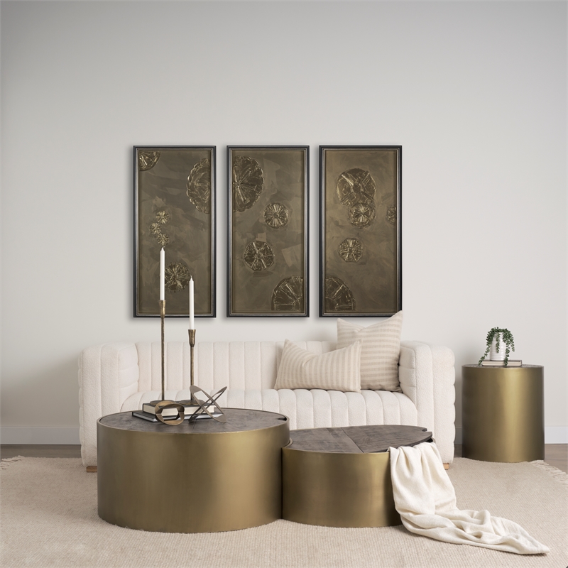 Mercana Eclipse Gold Metal Drum Base W/ Dark Brown Wood Top End/Side Table