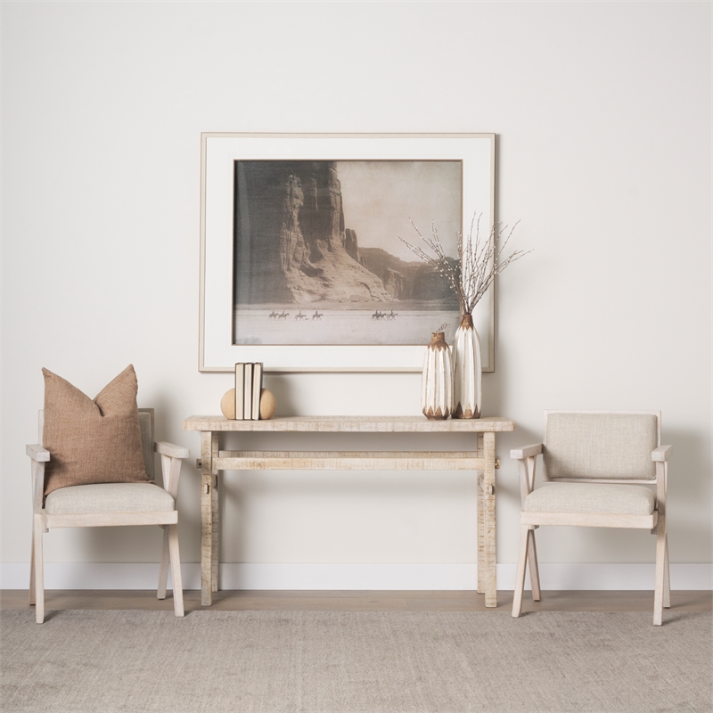 Mercana Rosie Small Blonde Wood Console Table in Brown