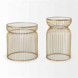 Mercana Shani Set Of 2 Round Gold Metal W/ Glass Accent Tables
