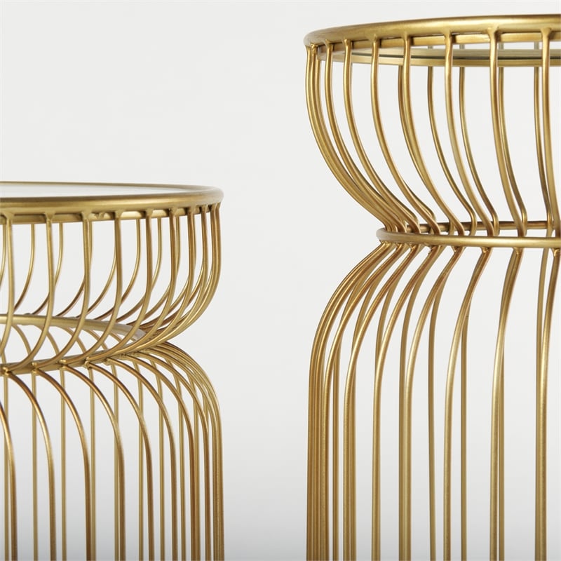 Mercana Shani Set Of 2 Round Gold Metal W/ Glass Accent Tables