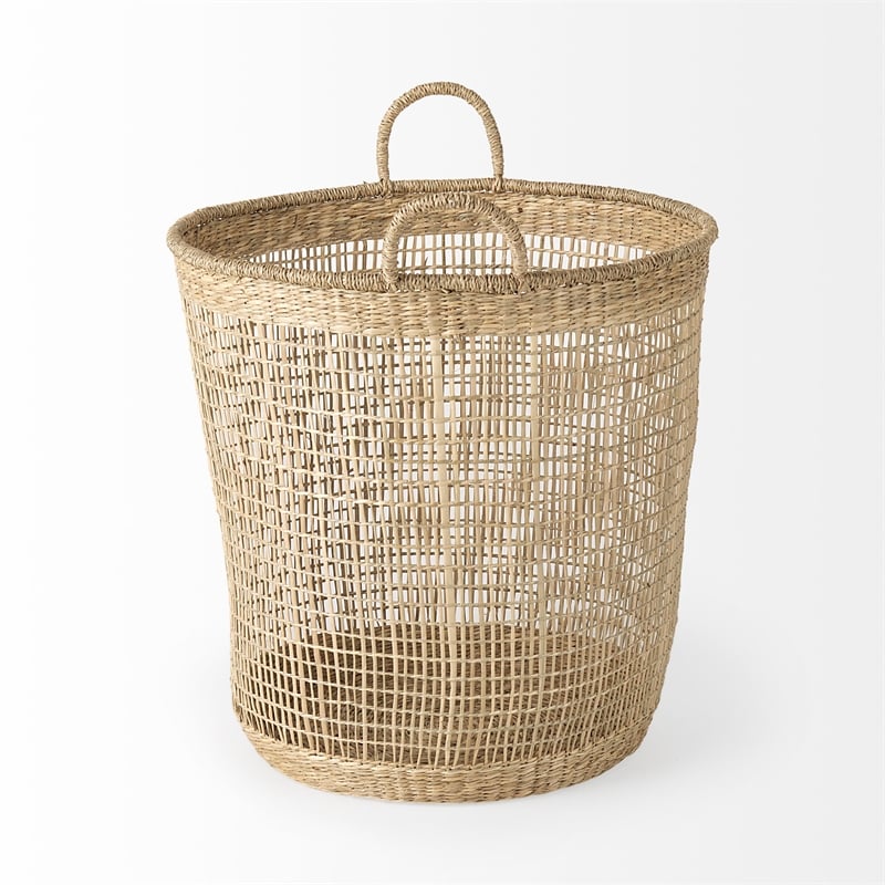 Mercana Medium Brown Seagrass Round Basket W/ Handles in Set Of 3