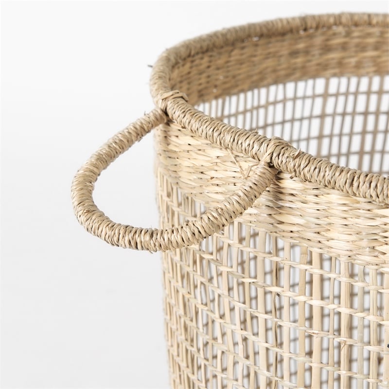 Mercana Medium Brown Seagrass Round Basket W/ Handles in Set Of 3