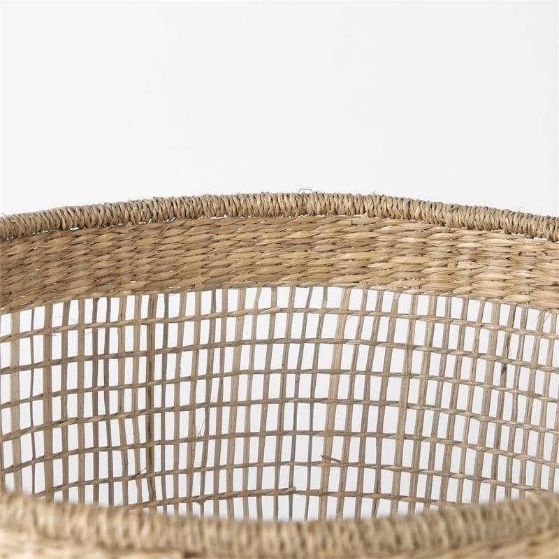 Mercana Medium Brown Seagrass Round Basket W/ Handles in Set Of 3