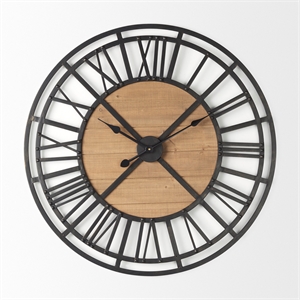Mercana Lewiston 30.1L X 2.0W X 30.1H Black Iron W/Wood Round Wall Clock
