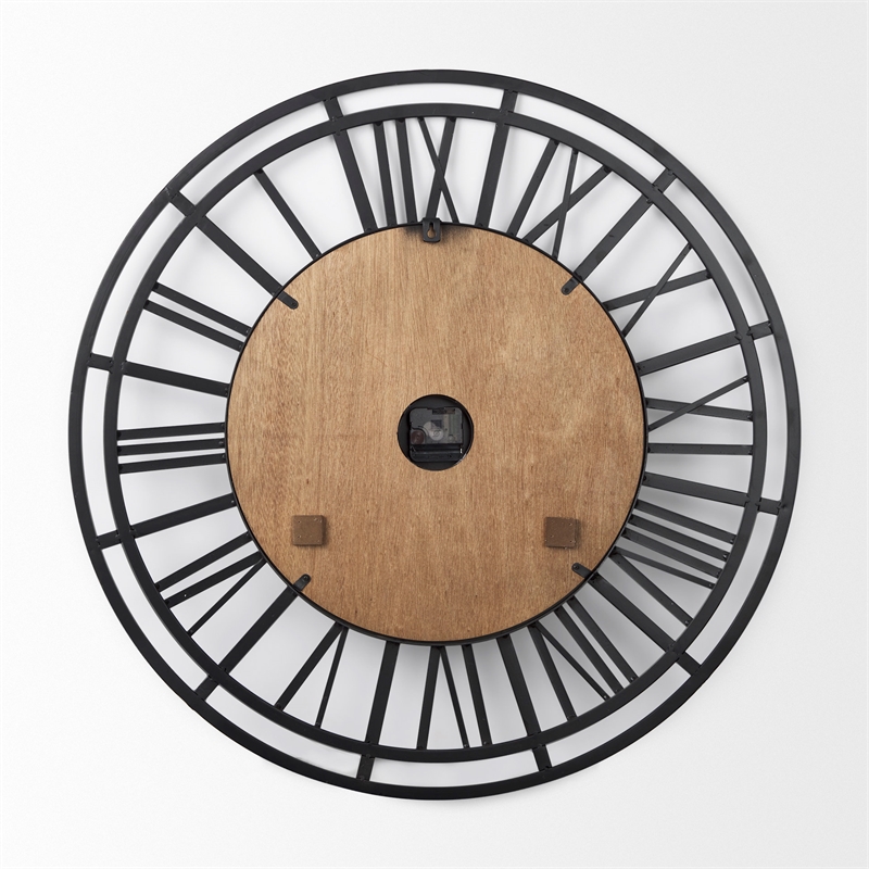 Mercana Lewiston 30.1L X 2.0W X 30.1H Black Iron W/Wood Round Wall Clock