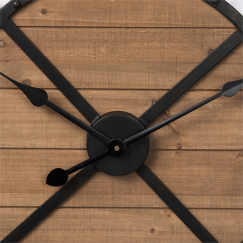 Mercana Lewiston 30.1L X 2.0W X 30.1H Black Iron W/Wood Round Wall Clock
