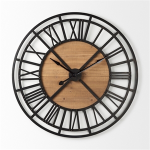 Mercana Lewiston 42.1L X 2.6W X 42.1H Black Iron W/Wood Round Wall Clock
