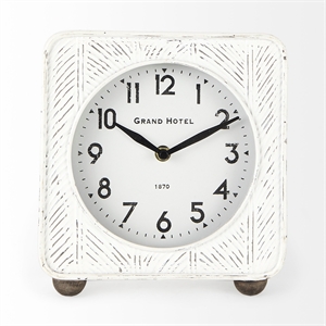 Mercana Karl 8.0L X 2.8W X 8.8H Rustic White Iron Rounded Square Table Clock