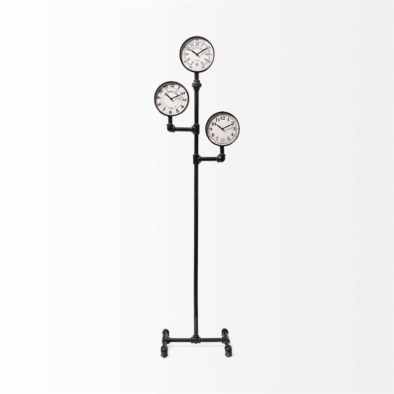 Mercana Trifect Black Iron Pipe Three Face Floor Clock