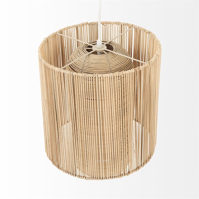 Mercana Aviario Natural Cane Cylindrical Pendant Light in Beige