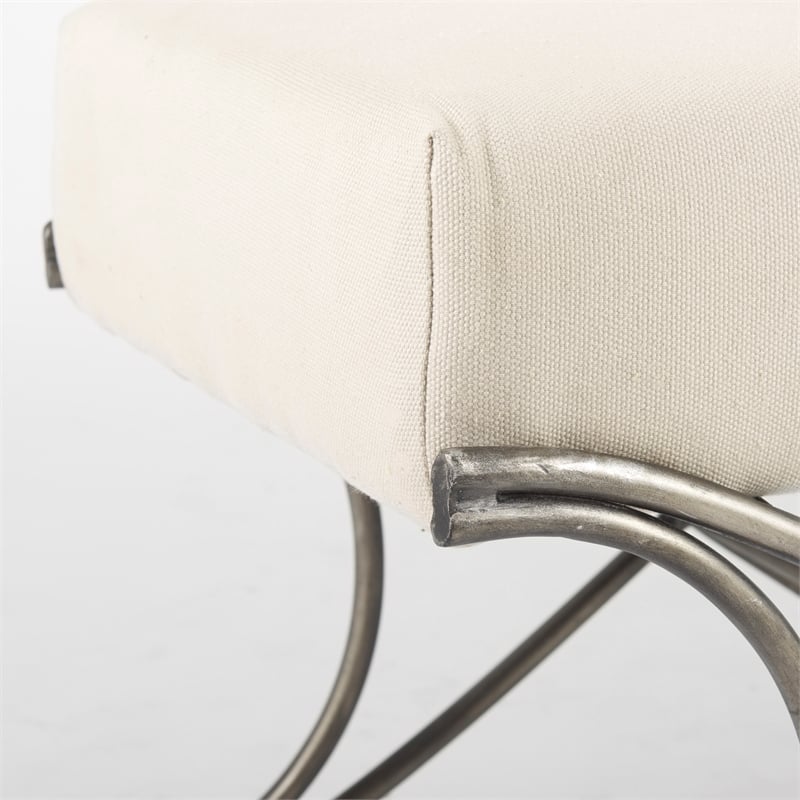 Mercana Ayla Cream Fabric Seat W/ Antique Nickel Frame Bench in Beige
