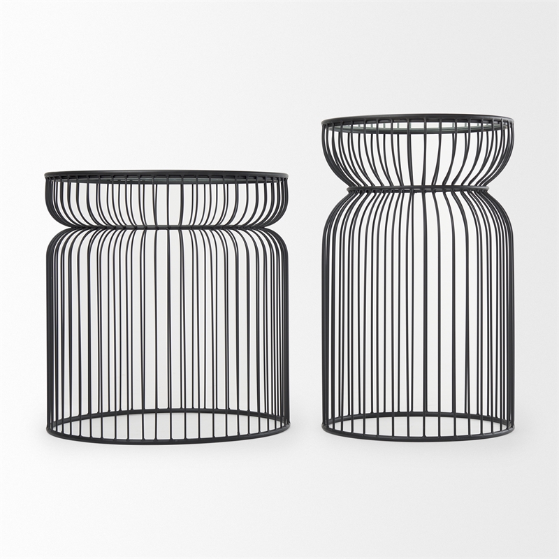 Mercana Shani Set Of 2 Round Black Metal W/ Glass Accent Tables