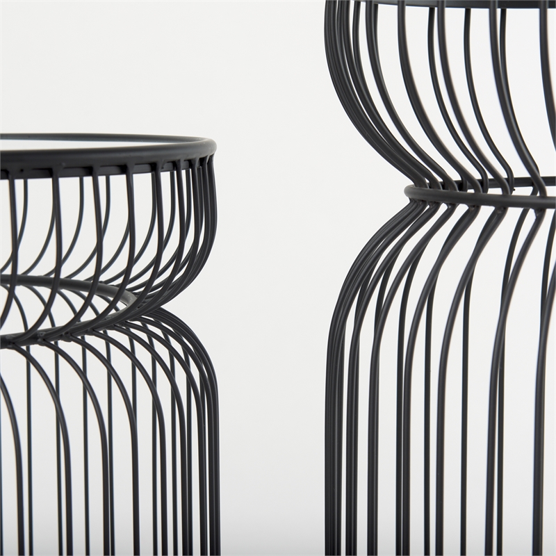 Mercana Shani Set Of 2 Round Black Metal W/ Glass Accent Tables