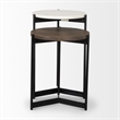 Mercana Larkin Marble & Dark Brown Wood Tabletop Nesting End/Side Table in White