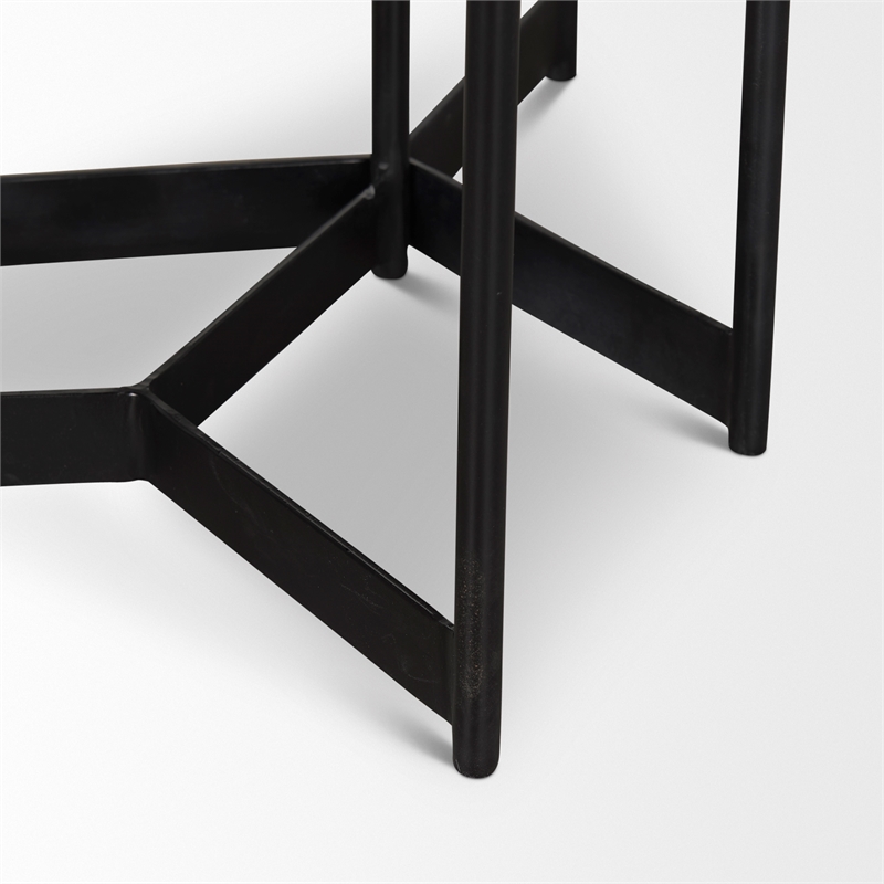 Mercana Larkin Marble & Dark Brown Wood Tabletop Nesting End/Side Table in White