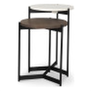mercana larkin marble & dark brown wood tabletop nesting end/side table in white
