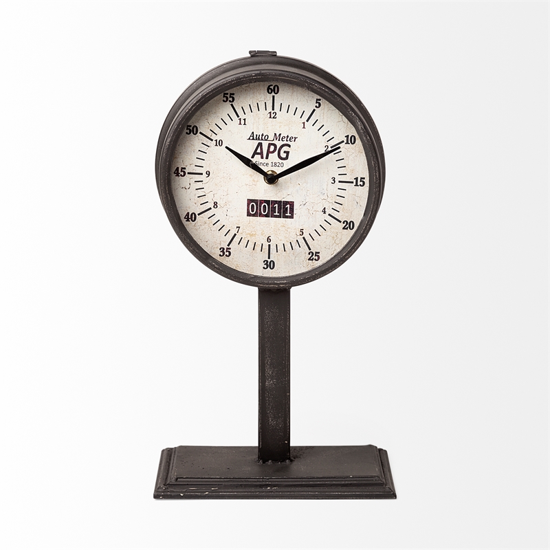 Mercana Attalack Ii Black Metal Round Face Table Clock