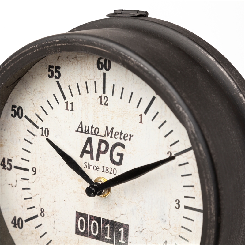 Mercana Attalack Ii Black Metal Round Face Table Clock