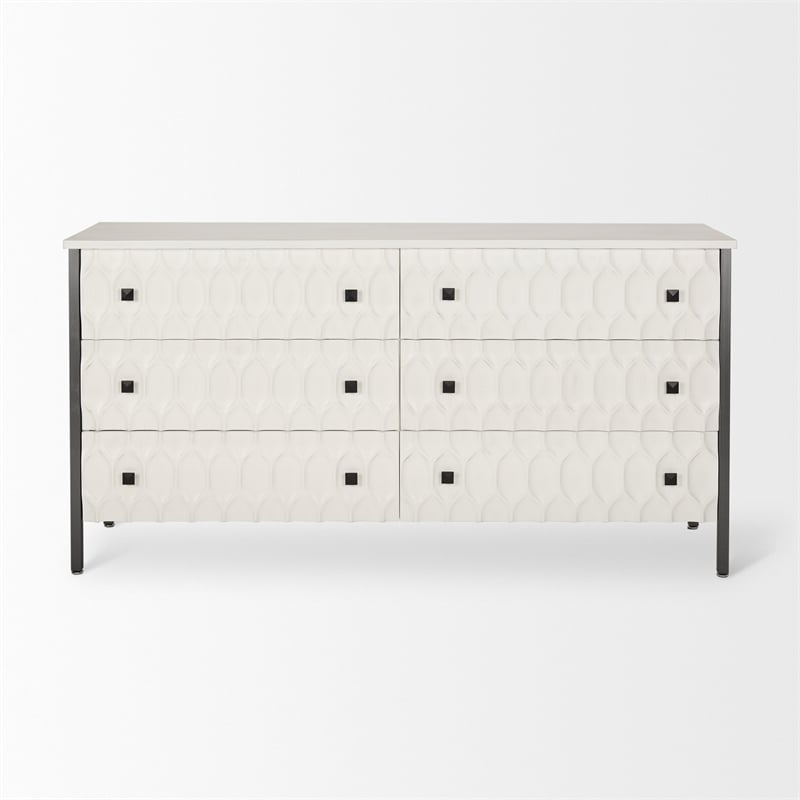 Mercana Savannah White Fir Veneer W/ Gray Metal 6-Drawer Sideboard