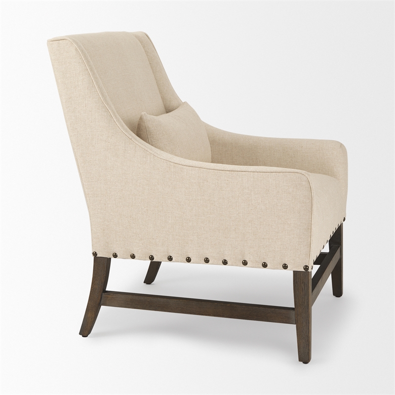 Mercana Kensington Cream Linen Fabric And Wood Accent Chair