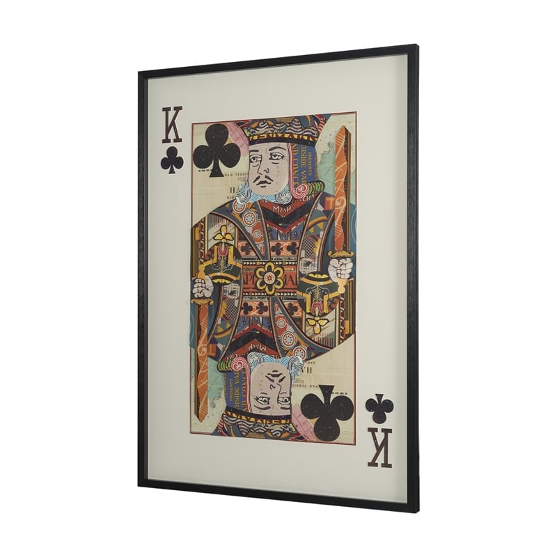 Mercana King Of Clubs Glass Framed Print Art in Black Faux-Wood Frame