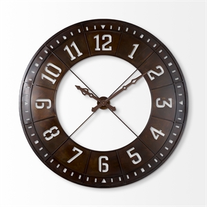 Mercana Newcastle 56.5&quot Giant Oversize industrial Wall Clock in Brown