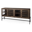 Mercana Arelius Metal Base 4 Glass Door Cabinet Sideboard in Medium Brown/Black